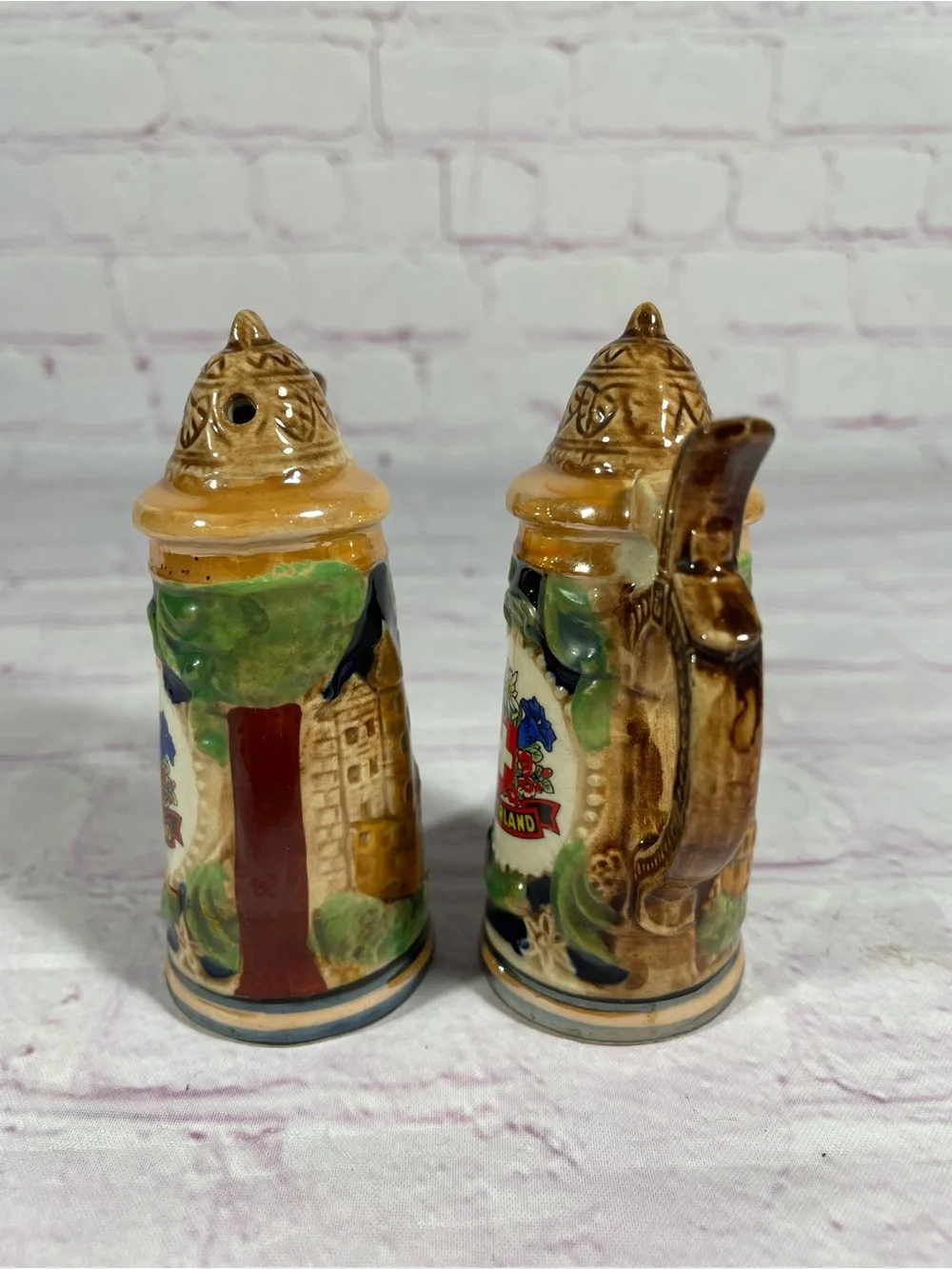 Vintage Switzerland Ceramic Beer Stein Salt and Pepper Shaker Pair